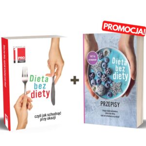 Okładki książek "Dieta bez diety. Przepisy" i "Dieta bez diety, czyli jak schudnąć przy okazji" na białym tle z napisem "promocja!"